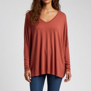 Piko 1988 Women's V-Neck Rust Bamboo Top Size Medium